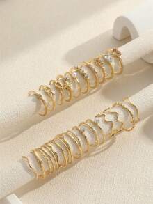 28pcs/Set Women's Fashionable Crystal Heart & Geometric Design Ring Set - Gold - View 3