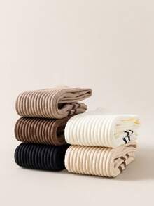 1 Pair Women's Striped Compression Knee High Socks, Slimming, Versatile, Simple Japanese Style