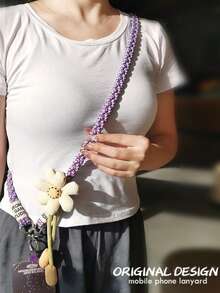 2026 New Year Gift, Diagonal Phone Lanyard, Valentine's Day Bracelet Lanyard, Heart Clasp + Cartoon Sunflower Phone Lanyard, Long Diagonal Style, Can Be Matched With Creative Outdoor Hiking Anti-Lost Chain Small Bee Bag Set, Suitable As Mother's Day, Family Gathering, Friend's Birthday And Holiday Gift. - Multicolor - View 10