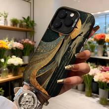 Cubierta de telefono elegante negra con estampado dorado de figura femenina y detalles artísticos para mujer uso diario en floristeria,Aplicable a los teléfonos de la serie Apple y Galaxy - Negro - Ver 6