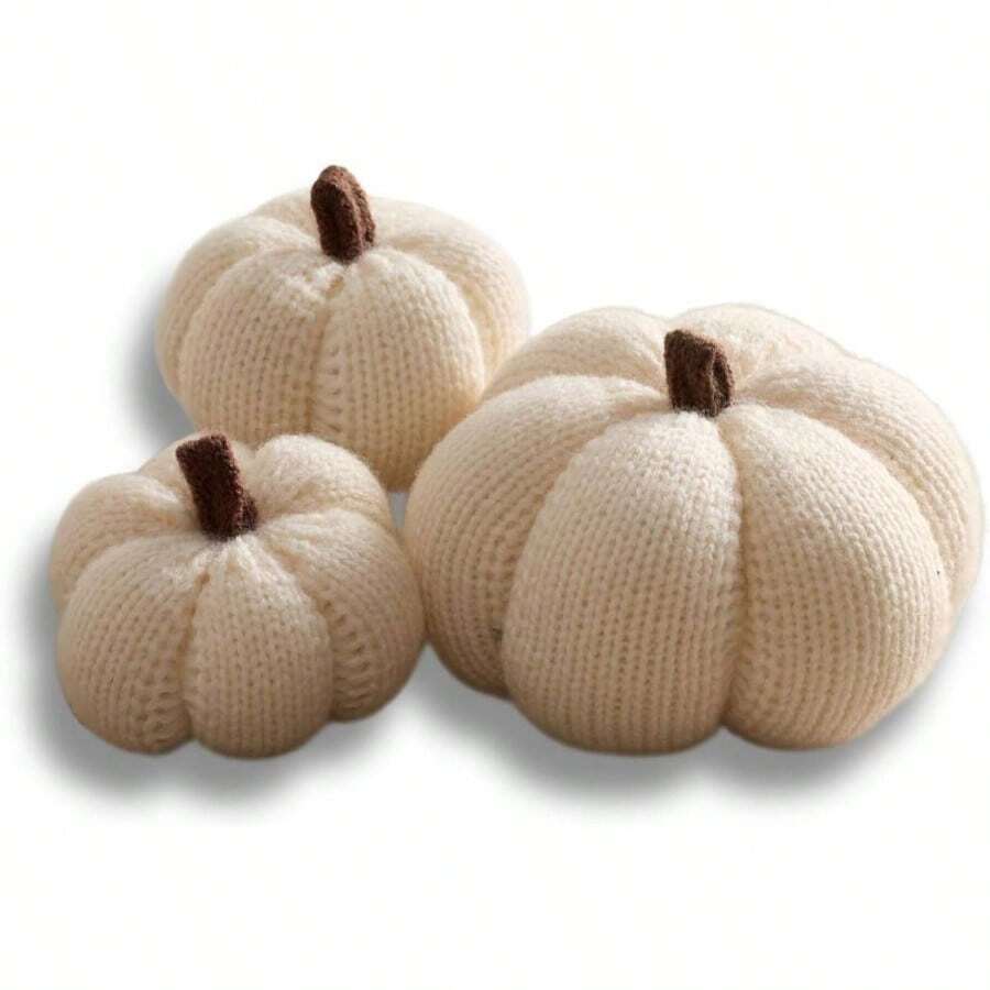 Knit Pumpkins Set Of 5, Fall Favorite, Gifts Women, Autumn Bowl Fillers Fall Farmhouse Tier Tray Decor, Decorative Pumpkins Friend Autumn Set - Hoa tuyết nhiều kích cỡ - Xem 1