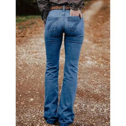 Women's Personalized Back Pocket Embroidery Design Flared Stretch Jeans