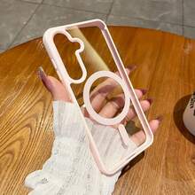 強磁超薄防震手機殼，適用於 Galaxy A56 A36 A26 A16 A06 S26 S25 FE A57 A37 A17 A07，相容 S26 Ultra S25 Ultra S24 Ultra S23 Ultra，半透明硬殼背板 - 粉色 - 查看 2