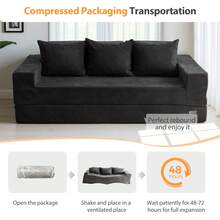 MAXYOYO Loveseat Sofa Bed,4 In 1 Foldable Floor Sofa Couch In A Box With 2 Cup Holders,Convertible Boneless Couch Folding Recliner Sleeper Chair For Living Room,No Assembly Required, - màu đen - Xem 10