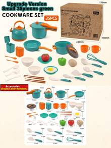 Toddler Small-Size Kitchen Toy Set, Girls Pretend Play Cooking Pots Pans Utensils, Babies Imitate Cutting Fruits Cookware - Green - View 22