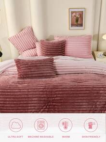 1pc Flower-Cut Faux Fur Comforter, Soft Warm Fluffy Fuzzy Luxury Plush Fur Bedding Comforter For Winter, No Pillowcore, Down Alternative Bedding Comforter, Machine Washable, Oeko-Tex Certified - Multicolor - View 4