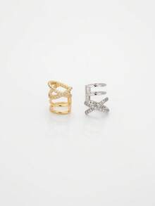 1pc 925 Sterling Silver Full Diamond Geometric Clip-On Earrings, Hypoallergenic Gold Earrings, Suitable For Women's Daily Wear - X-shaped Full Diamond Ear Clips - View 3