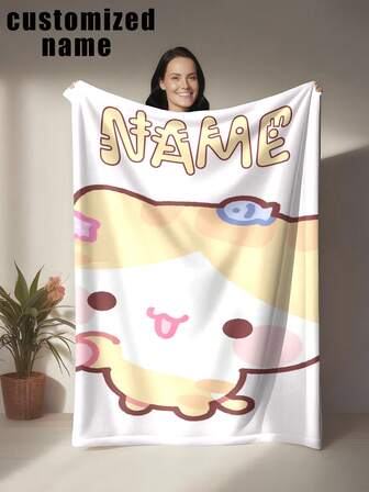 1 par flanellfilt med tecknad kattdesign, anpassningsbar med ditt namn, unik och modern, idealisk alla hjärtans dag-present till vänner och älskare - mjuk, lätt och varm, lämplig för alla årstider - kan användas i sängen, soffan, kontoret, utomhuscamping och resor - multifunktionell filt, prydnadsfilt, dekorativ filt, tillgänglig för både män och kvinnor