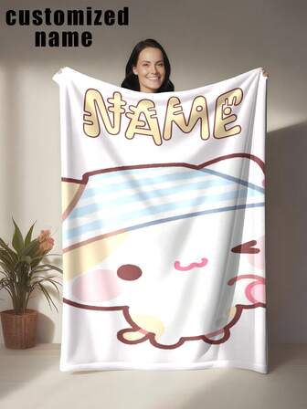 1 Pair Cartoon Cat Design Flannel Blanket, Customizable With Your Name, Unique & Modern, Ideal Valentine's Day Gift For Friends & Lovers - Soft, Lightweight & Warm, Suitable For All Seasons - Multipurpose For Bed, Sofa, Office, Outdoor Camping & Travel - Available In Male & Female Designs