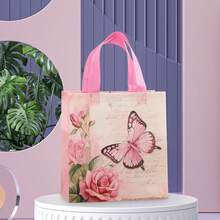 Bộ 4/12 túi tote họa tiết hoa và bướm, túi quà tặng cao cấp bằng vải không dệt màu hồng, túi mua sắm đa năng cho các buổi họp mặt gia đình, tiệc sinh nhật, thích hợp cho Ngày Valentine, Ngày của Mẹ, Lễ Tạ ơn và các ngày lễ khác. - Nhiều màu - Xem 7