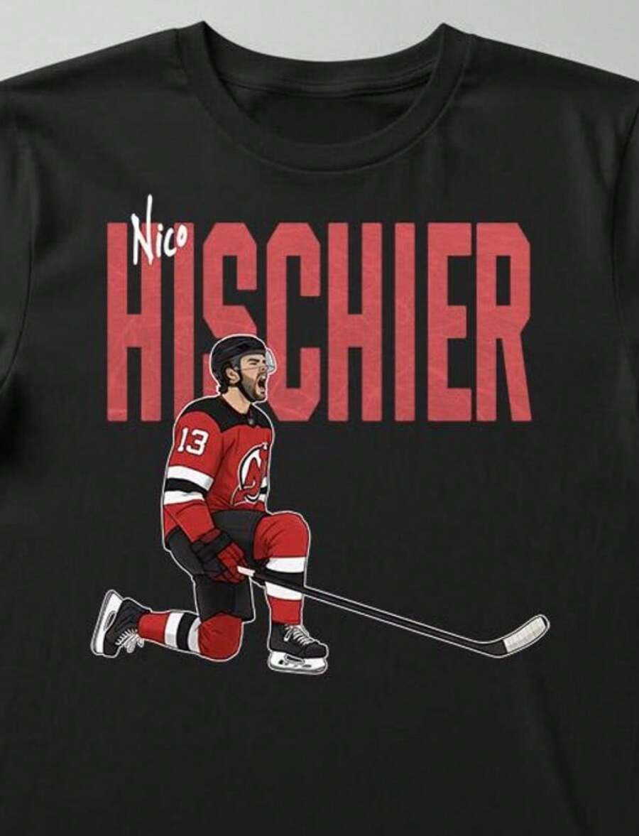 Nico Hischier New Jersey Devils Uni Ice Hockey Fan T-Shirt And Sweahirt For Kids And Adul - màu đen - Xem 1