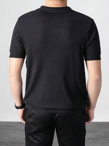 1 chiếc áo thun nam tay ngắn cổ bẻ nửa khóa kéo màu trơn, kiểu dáng thường ngày, chất liệu nhẹ, thích hợp cho mùa xuân/hè. - màu đen - Xem 3