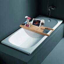 Luxury Bamboo Bathtub Caddy Bath Tub Tray with Extending Sides Built in Book Tablet Holder Cellphone Tray and Integrated Wineglass Holder and Other Accessories Placement - Bandejadebaodecolorbamb - Ver 5