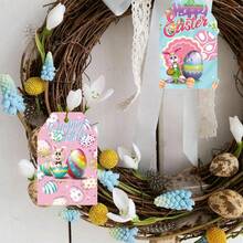 60pcs Cute Easter Gift Tag Set Rabbit Easter Egg Pattern With Hemp Rope Decoration Festival Gift Packaging Label, Cute Easter Tag