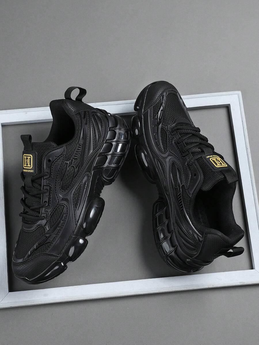 男士时尚运动鞋 男士系带鞋 男士休闲鞋 个性化黑色街头休闲鞋 - 黑色 - 查看 1