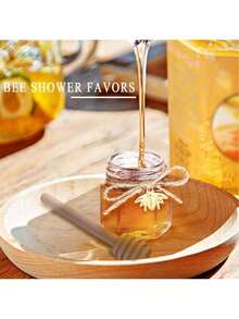 1.5oz Mini Hexagon Honey Pot - Gold Lid, With Bee Charm And Wooden Honey Dipper, Dishwasher , Easy To Clean - Gold - View 3