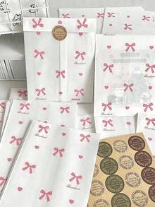 150Pcs 4.7x6.7 Inches Bow Gift Bags Handles Bulk Kraft Brown Paper Shopping Wedding Birthday Party Favor Gift Bags For Goody Craft - Multicolor - View 2