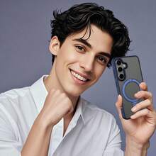 1pc Blue Clear Matte Invisible Ring Holder Stand Case Compatible With IPhone 17pro/17promax/Apple Air/17/ 16 15 14 13 12 11 Pro Plus Max And Compatible With Samsung Galaxy /S25Ultra/S25Plus/S25/S24Ultra/S24Plus/S24, Wireless Charge Glass Lens Cap Film Cover, Send Lens Protection Film - Blue - View 8