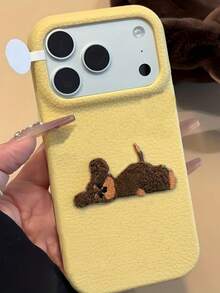 Cute 3D Sausage Dog Lying Down Lychee Pattern Phone Case, Suitable For IPhone 17 Pro Max, 17 Pro, 17 Air, 16, 15, 14, 13, 12 Pro Max, 16 Plus, 11, Cute Shock-Resistant Soft Case For Autumn/Winter, Christmas Gift - Yellow - View 2