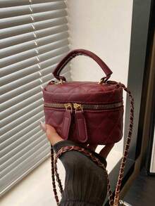 Lightweight Mini Bag, Chain Bag, Quilted Bag, Handbag, Bucket Bag, Suitable For Girls, College Students And Working Women, Perfect For Office, University, Work, Commute, Outdoor Activities, Travel And Outings, Must-Have Item For New Year - Burgundy - View 7
