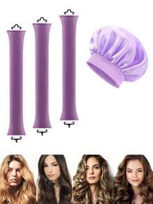 Mcbki Set de 5 piezas/4 piezas/3 piezas de rizadores de cabello sin calor + gorro para dormir, herramientas de rizado de cabello prácticas, rulos de espuma para mujeres