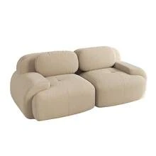 Two-Seater Sofa, 208 Cm Wide, In Corduroy, Modular With Curved Armrests And Non-Slip Base, Highly Elastic Upholstery For Living Room, Bedroom And Home Cinema, Beige - Màu be - Xem 10