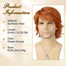 Perruque courte homme orange et moelleuse, à couches naturelles, en fibre synthétique résistante à la chaleur, convient pour les costumes d'Halloween, pour hommes - Multicolore - Voir 2