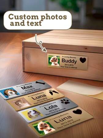 1 pieza Placa de identificación personalizada con grabado para perro - Etiqueta de identificación de mascota personalizada con diseño de huella de pata, fecha personalizada, nombre y foto, regalo para dueños de perros y gatos, insignia conmemorativa personalizada para perros y gatos, acabado brillante, recuerdo personalizado para cenizas de perros y gatos