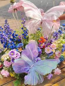 1/3只仿真花卉蝴蝶，12.01英寸大号丝绸优雅3D仿真蝴蝶，适用于婚礼装饰、花墙装饰、户外花园装饰、悬挂装饰、商店橱窗、情人节、生日、主题派对装饰 - 彩色 - 查看 8