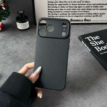 1pc Premiun Black Carbon Fiber Texture TPU Phone Case Compatible With IPhone Series - Black - View 3