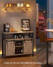 VASAGLE Buffet Cabinet, Coffee Bar Storage Cupboard, Sideboard with 2 Sliding Barn Doors, Adjustable Shelves, 33 x 100 x 80 cm, for Living Room, Camel Brown and Ink Black - Color café con leche - Ver 9