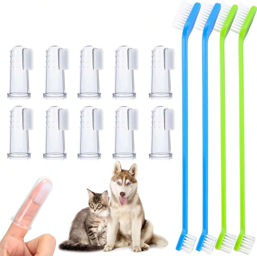 Juego de 14 Cepillo de Dientes para Mascotas, Kit de Cepillo de Dientes para Perro, Limpieza de Boca para Perros y Gatos, Silicona Suave, 360° Limpieza de Lengua y Dientes para Mascotas,37066447 - Multicolor - Ver 1