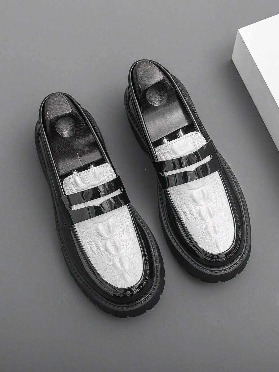 男士鳄鱼纹压花休闲乐福鞋，轻便舒适，休闲德比鞋