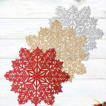 Jogo americano de Natal com estampa de floco de neve (1/4 peças), em PVC, ideal para decoração de mesas de restaurantes no Natal. - Multicolorido - Ver 1