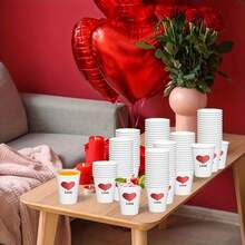 25/50个装 8盎司一次性派对杯（加厚款），适用于冷热饮品，具有一定的保温效果。心形一次性纸杯，适用于情人节、母亲节、结婚纪念日、婚礼、生日派对、主题派对、单身派对等场合，营造主题氛围。 - 彩色 - 查看 2