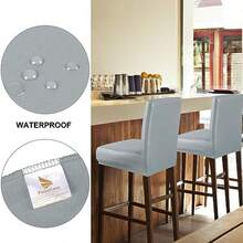 PiccoCasa - Fundas impermeables para taburetes de bar de piel sintética altura lateral con banda elástica color gris 2 unidades - Gris - Ver 5