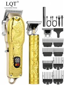 LQT 1/2/3pcs Set, USB Rechargeable Electric Hair Clipper, Professional Precision Trimmer, Ergonomic Design, Wireless Efficient, Suitable For Beard, Sideburns And Full Body Grooming, Portable Lightweight Electric Shaver, Men's Wireless Trimmer, LED Display, Precise Hair And Beard Cutting - Gold - View 12