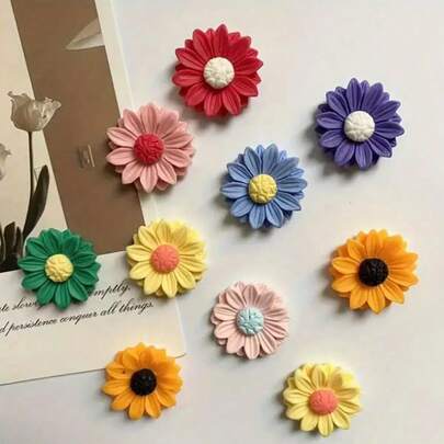 1/5/10/12pcs Random Sunflower Resin Fridge Magnets, Suitable For Kitchen Refrigerator, Can Be Given As Small Gifts To Family And Friends, Warm And Shiny Sunflower Decorative Magnets, Suitable For Dining Table, Kitchen, Living Room, Office, Memo Board, Holiday Gifts