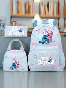 [3-Piece Stitch Backpack Set] - Collegiate Style Nylon Backpack With Adjustable Shoulder Straps, Zipper Closure, And Laptop Compartment - Includes Handbag And Pencil Case - Lightweight, Large Capacity, Machine Washable, Suitable For Commuting, Back To School, And Travel - Multicolor - View 12