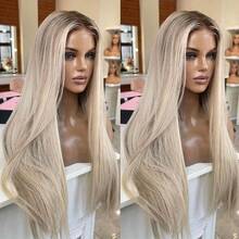 2026 New Arrival Highlight Beige Blonde Wig Human Hair For European White Skin Women 100% Real Human Hair Balayage Straight Ash Blonde Colored Wigs 180% Density Ready To Wear Pre Plucked Salon Quality 18inch 20inch Human Hair Wigs For Women Middle Part 13x4x1 UHD Transparent Lace Front Human Hair Wigs