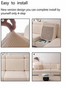 1pc Stretch Sofa Cover, Non-Slip Full Coverage Sofa Seat Cover, Suitable For All Seasons, Fabric Thickened Sofa Slipcover, Machine Washable, Dust-Proof, Pet-Friendly, Protector For Bedroom, Office, Living Room, L-Shaped Sofa, 1/2/3/4 Seater - Beige - View 11