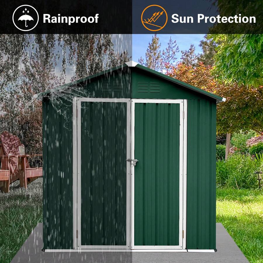 8X4FT Metal Storage Shed,Tool Shed With Peaked Roof Waterproof With Clear Window And Lockable Door Compact Tool Shed For Garden, Backyard,Patio,Sundries And Bike Storage, White,Galvanized Material, Anti-Corrosion And Rust-Proof, Durable, Essential For Storage - màu xanh lá - Xem 1