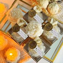 DPeony Candles Party Favors With Gift Box Set Of 10 Floral Shaped Nature Soy Wax Dried Flower Decoration And Gold Seal Thank You Tags Wedding Favors Pack White - 白色 - 查看 6