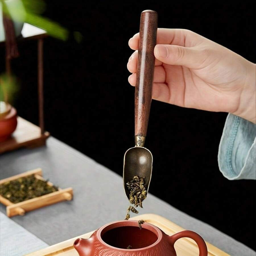1pc/2pcs Ebony Wood & Alloy Elegant Tea Spoon - Suitable For Gongfu Tea Ceremony, Coffee Stirring And Beverage Enjoyment - Multicolor - View 1