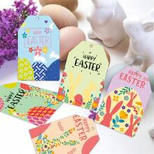 60pcs Cute Easter Gift Tag Set Rabbit Easter Egg Pattern With Hemp Rope Decoration Festival Gift Packaging Label, Cute Easter Tag