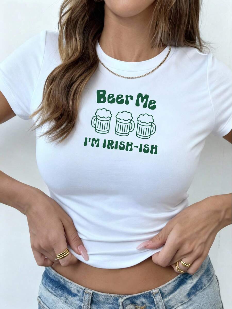 Infant "I'm Irish, Beer Me" Mini Rib Knit T-Shirt, St. Patrick's Day, Pub Crawl Party Casual White - White - View 1
