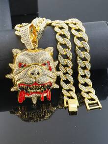 1pc Hip Hop Style Fully Rhinestoned Bulldog Pendant, Stylish And Men's Accessory, Suitable For Daily Wear - Bulldog Pendant Necklace - View 10