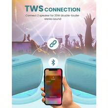 LENRUE - Altavoz Bluetooth inalámbrico altavoces portátiles con TWS tiempo de reproducción de 12 horas sonido claro para el hogar viajes y exteriores llamadas manos libres compatibles con - Polvo azul - Ver 5
