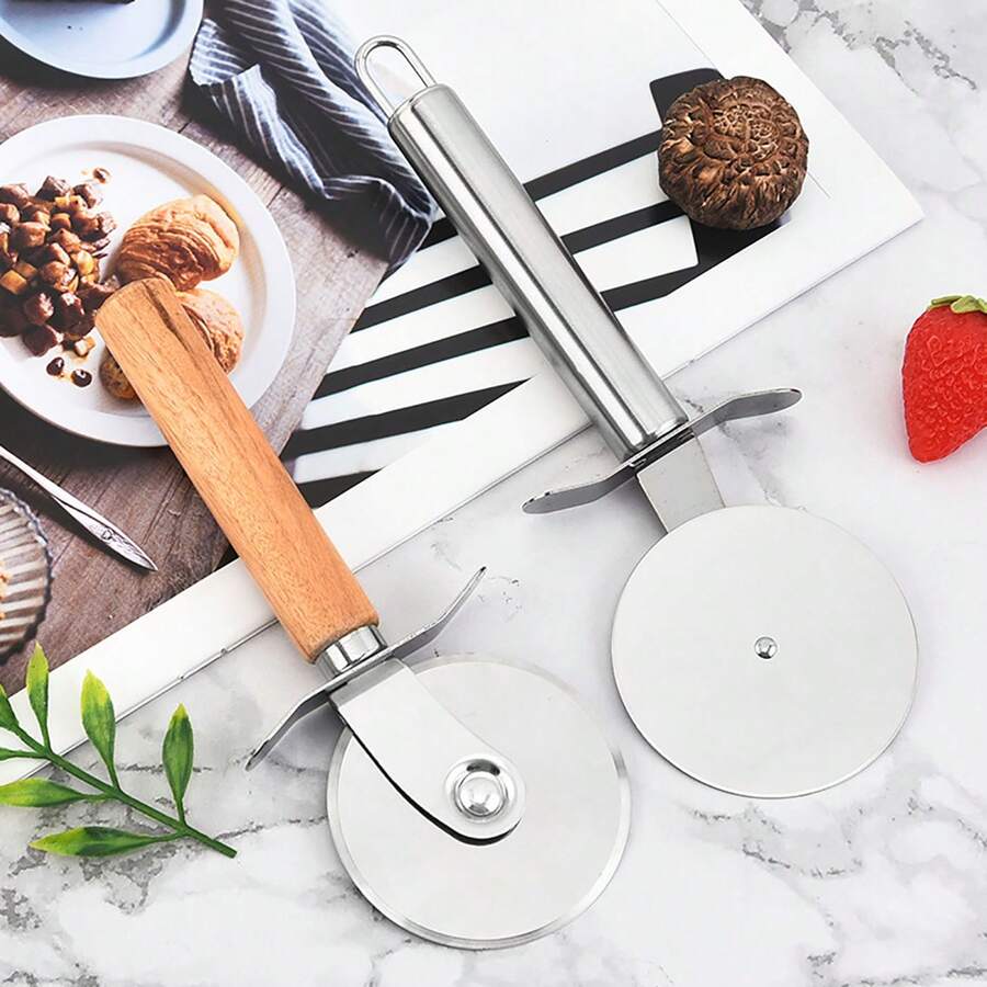 1pc Stainless Steel Pizza Cutter Wheel, Baking Pastry Crimping Roller Knife For Home Kitchen - Multicolor - View 1