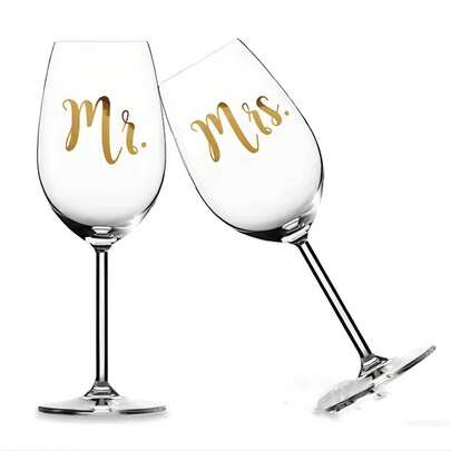 1 Set Gold/Black "Mr. & Mrs." Stickers, Elegant Calligraphy Self-Adhesive Crystal Stickers Suitable For Champagne Glasses, Bridesmaid & Groomsman Gifts, Wedding Table Decor - Fashionable Design, One-Time Use For Anniversary Decoration